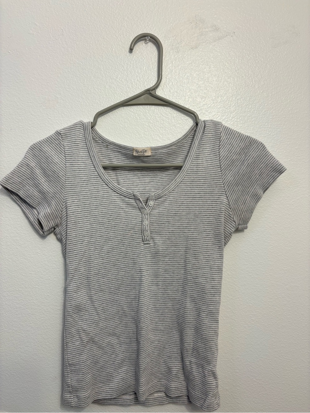 Brandy Melville Women’s Gray Striped Henley Tee